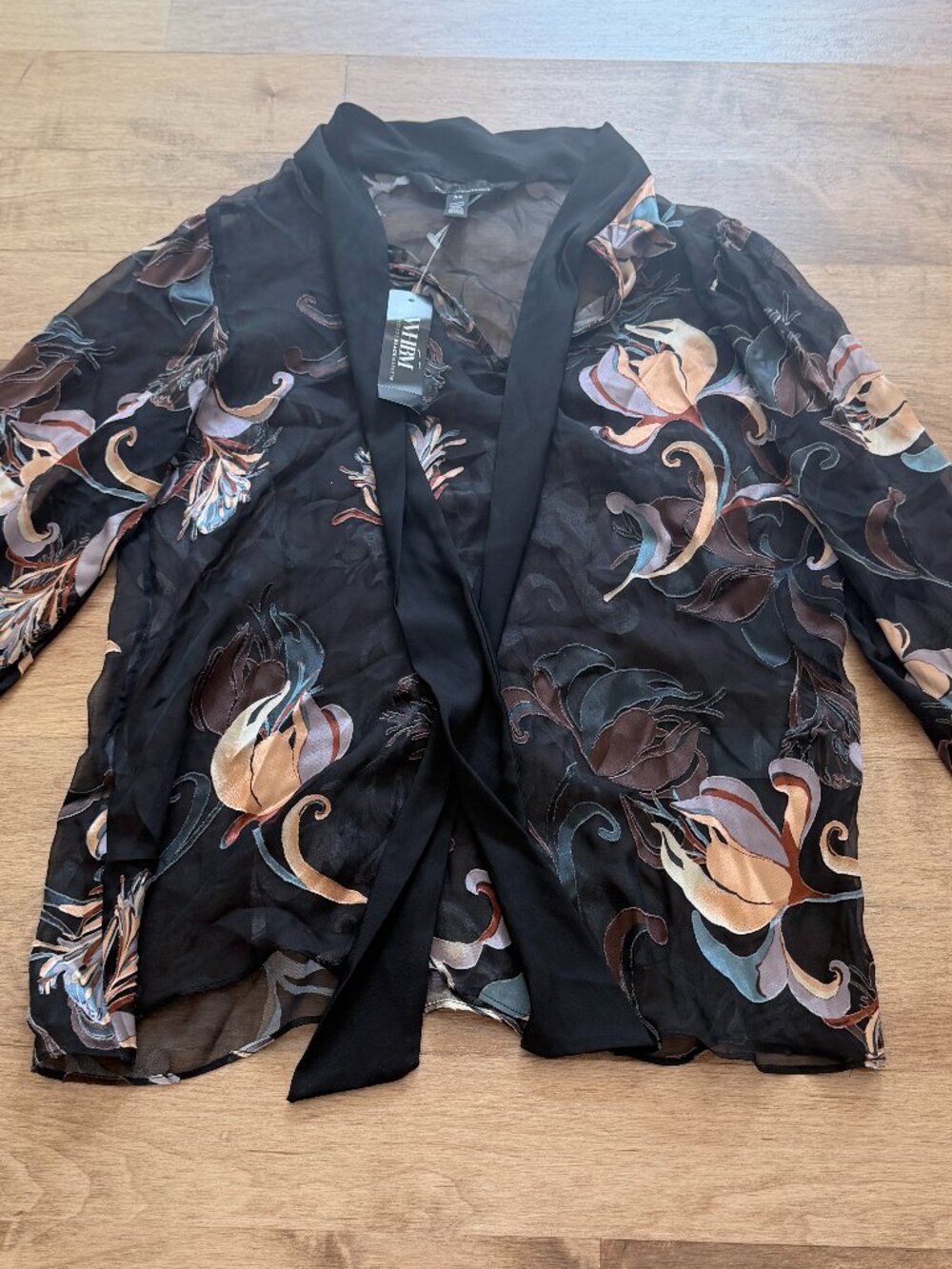White House Black Market Floral Silk Burnout Tie-Neck Blouse